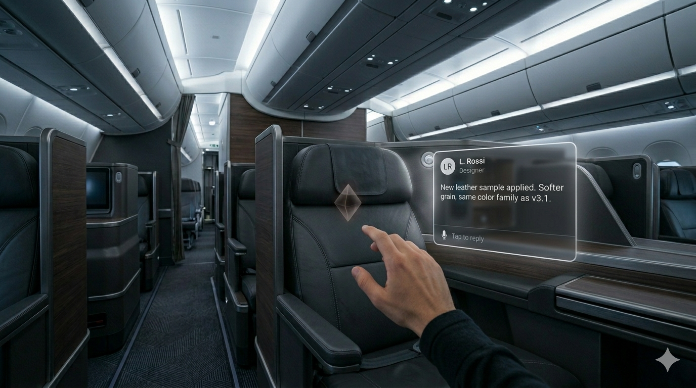 Designer note opened with the message text visible in cabin